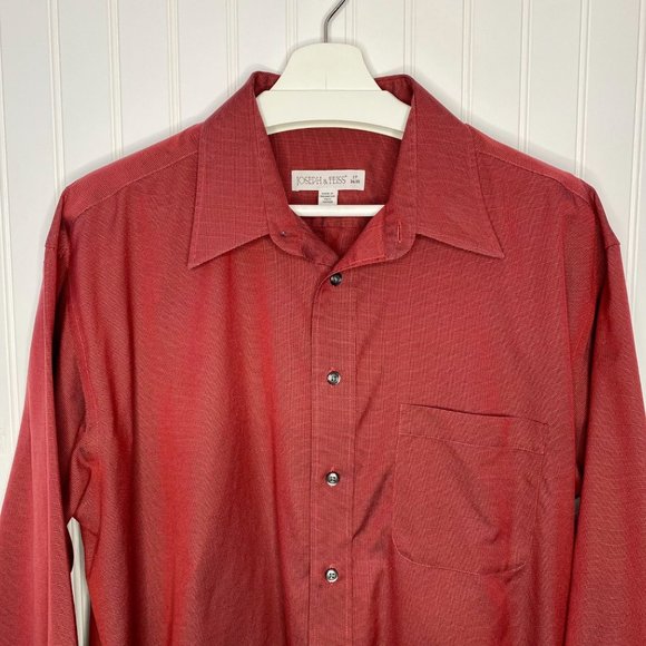 JOSEPH & FEISS No Iron Dark Red Button Down Shirt 17-34/35 Large - Picture 3 of 8